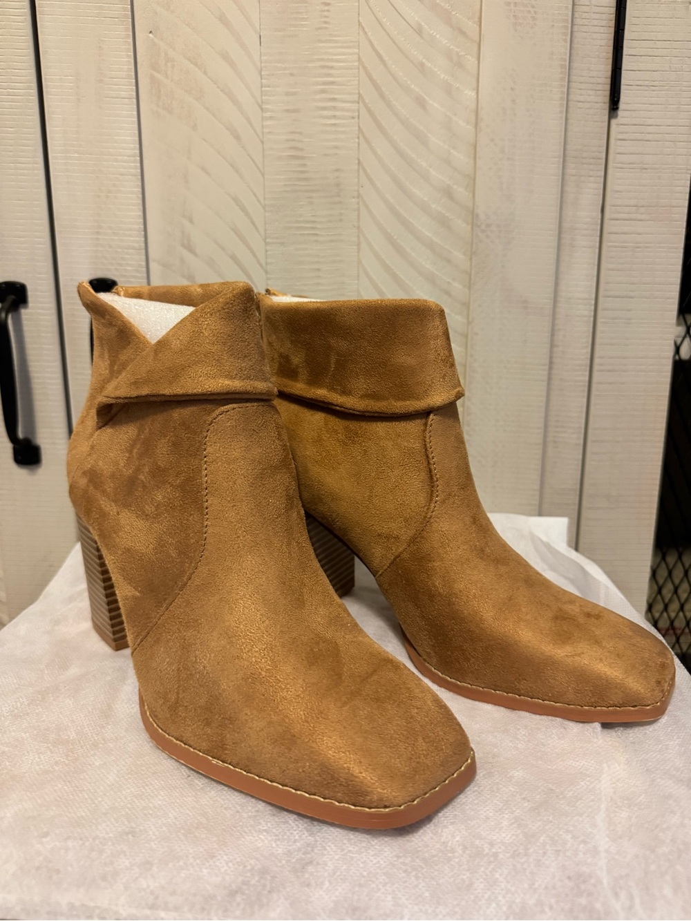 Tan Faux Suede Block Heel Ankle Boots - 8.5
